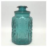 LE SMITH ATTERBURY SCROLL BLUE GLASS CANISTER