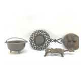 CAST IRON TRIVETS, MATCH HOLDER, 3 LEGGED POT