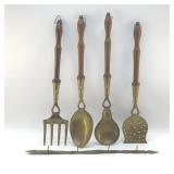 BRASS COOKING UTENSILS WITH HANGING RACK