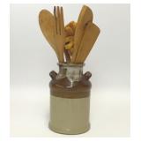 VTG STONEWARE CERAMIC MILK JUG UTENSIL HOLDER