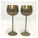 PAIR OF SOLID BRASS GOBLETS EMBOSSED FOOT
