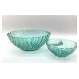 VTG AQUAMARINE SWIRL CHIP AND DIP BOWLS