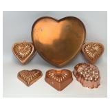 6 ASSORTED TIN DESSERT JELLO MOLDS COPPER HEART