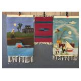 2 VTG MEXICAN WALL HANGING TEXTILES & SMALL RUG
