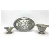 2 VTG PEWTER BOWLS PEWTER MEAT PLATTER