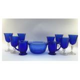 COBALT BLUE ASSORTED STEMWARE, MIXING BOWL