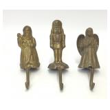 3 VTG SOLID BRASS CHRISTMAS STOCKING HOLDERS