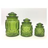 VTG GREEN LE SMITH GLASS MOON & STARS CANISTERS