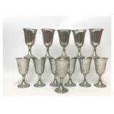 12 VTG COLONIAL PEWTER GOBLETS