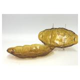 2 VTG INDIANA GLASS AMBER LILY PONS PICKLE DISH