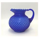 VTG FENTON HOBNAIL COBALT BLUE MILK GLASS PITCHER