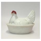 VTG WESTMORELAND MILK GLASS HEN ON NEST DISH