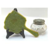 ANTIQUE VANITY TABLE HAND MIRROR, POWDER JAR