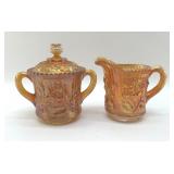 1930s  IMPERIAL CARNIVAL GLASS CREAMER, SUGAR BOWL