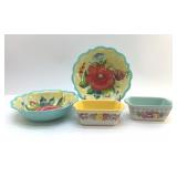 PIONEER WOMAN, PLASTIC BOWLS, CERAMIC CASSEROLES