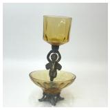 VTG AMBER GLASS CHERUB CANDLE HOLDER
