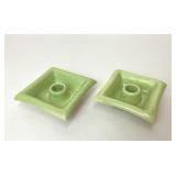 PAIR MCM RED WING POTTERY GREEN CANDLE HOLDERS