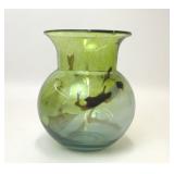 GREEN & BLACK SWIRL ART GLASS VASE