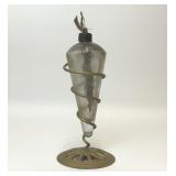 VTG CONE SHAPED GLASS OIL LAMP METAL STAND
