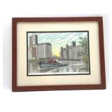 FRAMED ART, BUFFALO RIVER GREEN ELEVATORS, SIGNED