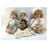 3 PORCELAIN DOLLS WITH A BOYDS BEAR 24 "
