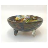 MEXICAN ART GLASS CONFETTI SWIRL TRIPOD BOWL