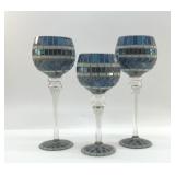 3 GLASS MOSAIC CANDLESTICKS