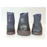 SET OF 3 PURPLE ABSTRACT STUDIO POTTERY VASES