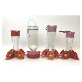 4 GLASS AND PLASTIC RED HUMMINGBIRD FEEDERS