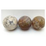 3 QUARTZ CRYSTAL SPHERES WITH GEODE