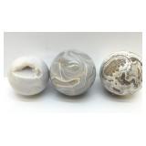 3 QUARTZ CRYSTAL SPHERES WITH GEODE
