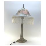 VTG STYLE PAINTED SHADE FRINGED LAMP