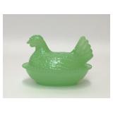 LIME GREEN HEN ON A NEST