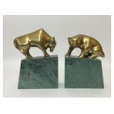 VTG STOCK MARKET BULL & BEAR BRASS MARBLE BOOKENDS