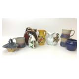 9 PIECES ASSORTED POTTERY MUGS PITCHERS NC ITALY