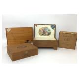 4 ASSORTED VTG WOODEN CIGAR BOXES