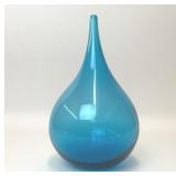 ART GLASS BLUE TEARDROP SHAPED VASE SCULPTURE