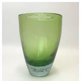 GREEN CONTROLLED BUBBLE BASE ART GLASS VASE