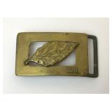 VTG SOLID BRASS TOBACCO LEAF RJR BELT BUCKLE