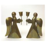VTG PAIR HANDMADE BRASS ANGEL CANDLESTICK HOLDERS