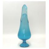 VTG LE SMITH BLUE SWUNG GLASS VASE