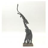 VTG HANDCARVED LION FIGHTING ELEPHANT STATUE