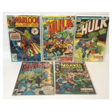 5 ASSORTED MARVEL COMICS HULK BLACKHAWK WARLOCK