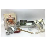 ASSORTED LOT VTG KITCHEN UTENSILS PANS BEATER
