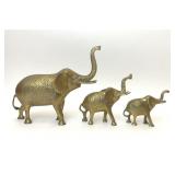 3 INTRICATE ETCHED BRASS ELEPHANTS