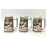 3 1984 BUDWEISER HOLIDAY BEER STEIN COVERED BRIDGE