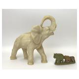 LARGE RESIN ELEPHANT AND SMALL STONE ELEPHANTS