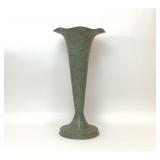 TALL METAL FAUX PATINA TRUMPET VASE