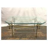 VTG HOLLYWOOD REGENCY GLASS TOP BRASS TASSEL TABLE