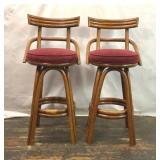 PAIR MCM PAUL FRANKL BAMBOO SWIVAL BAR STOOLS
